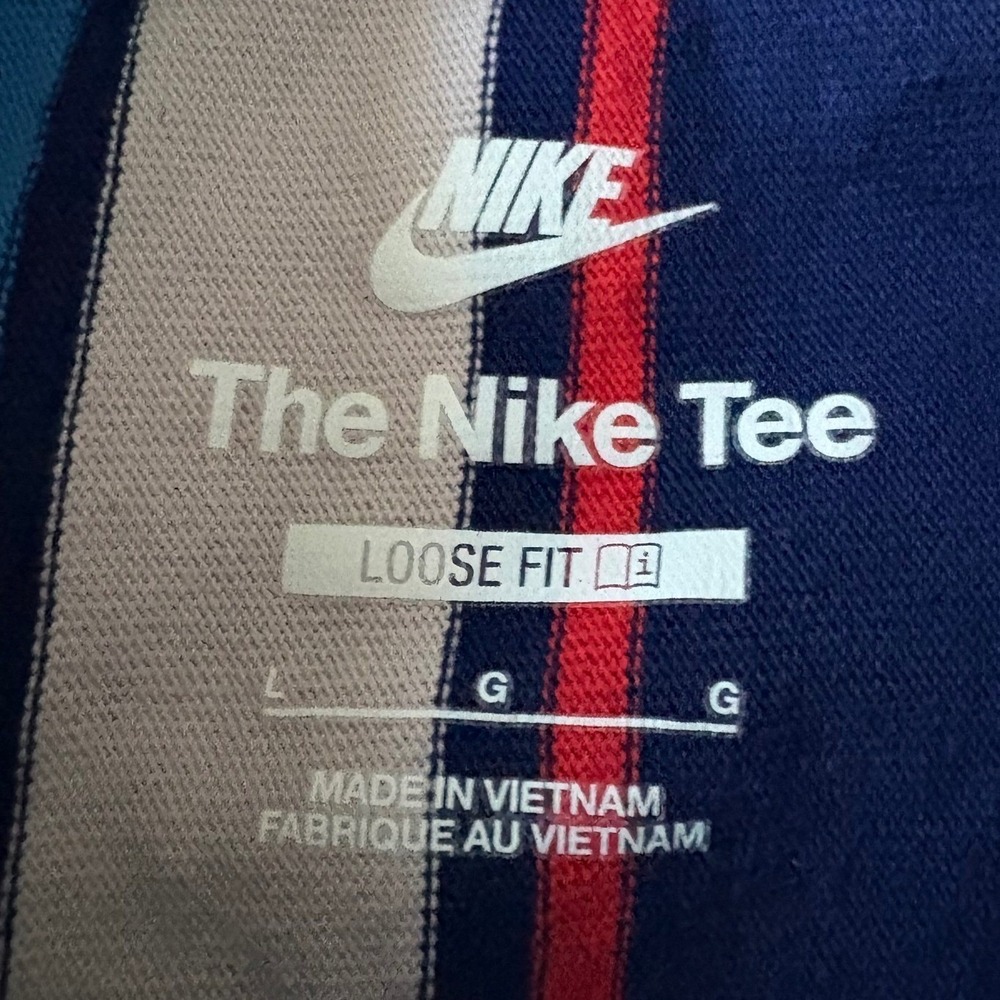 Nike Footwear & Apparel Shirt Mens Large Blue Red Vertical Stripe Boxy Tee Y2K L - Picture 4 of 5